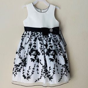 Black and white embroidered formal dress